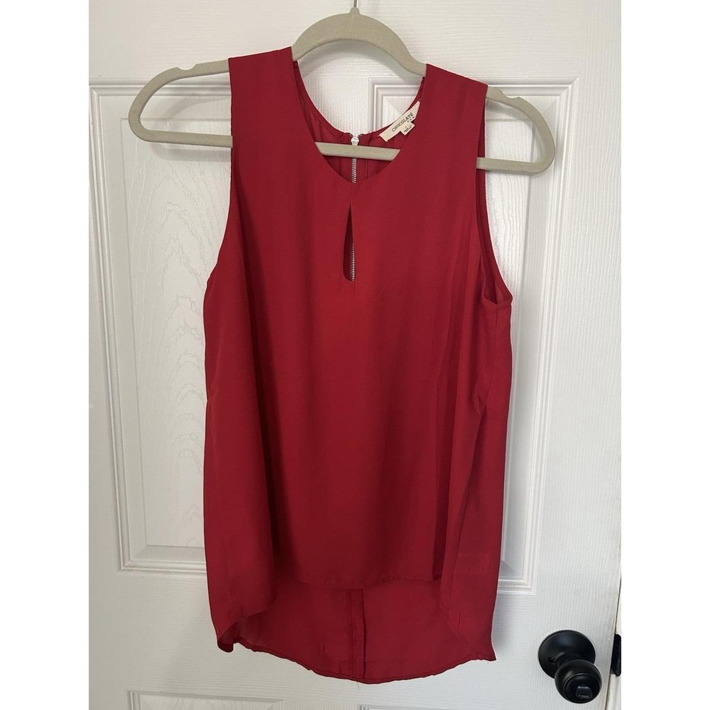 Chocolate USA Red Sleeveless Keyhole Blouse Medium Exposed Back Zipper Top